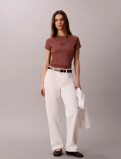 Calvin Klein Schmales Logo-T-Shirt aus gerippter Baumwolle^Damen T-shirts & Tops