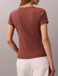 Calvin Klein Schmales Logo-T-Shirt aus gerippter Baumwolle^Damen T-shirts & Tops