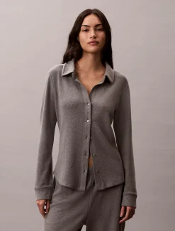 Calvin Klein Schmales Lounge-Hemd aus gebürstetem Strick^Damen Nachtwäsche & Loungewear