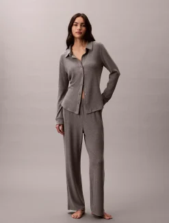 Calvin Klein Schmales Lounge-Hemd aus gebürstetem Strick^Damen Nachtwäsche & Loungewear