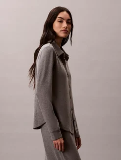 Calvin Klein Schmales Lounge-Hemd aus gebürstetem Strick^Damen Nachtwäsche & Loungewear