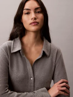 Calvin Klein Schmales Lounge-Hemd aus gebürstetem Strick^Damen Nachtwäsche & Loungewear