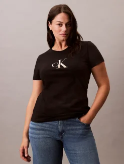 Calvin Klein Schmales Monogramm-T-Shirt in großen Größen^Damen T-shirts & Tops
