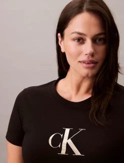 Calvin Klein Schmales Monogramm-T-Shirt in großen Größen^Damen T-shirts & Tops