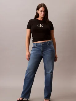 Calvin Klein Schmales Monogramm-T-Shirt in großen Größen^Damen T-shirts & Tops