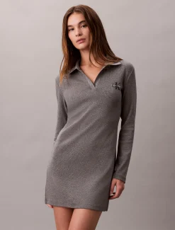 Calvin Klein Schmales Polokleid aus gerippter Baumwolle^Damen Kleider & Röcke