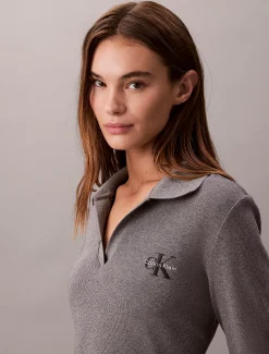 Calvin Klein Schmales Polokleid aus gerippter Baumwolle^Damen Kleider & Röcke