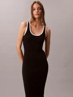 Calvin Klein Schmales, ärmelloses Kleid aus Baumwollstrick^Damen Kleider & Röcke