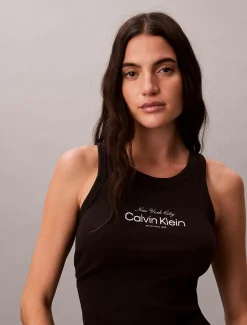 Calvin Klein Schmales Tanktop aus gerippter Baumwolle^Damen T-shirts & Tops