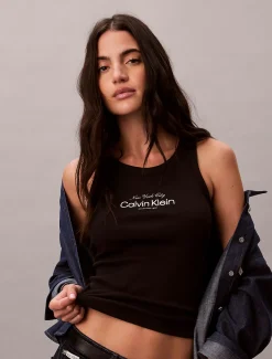 Calvin Klein Schmales Tanktop aus gerippter Baumwolle^Damen T-shirts & Tops