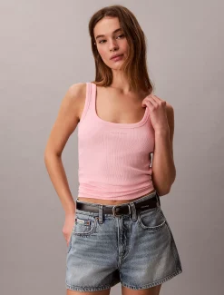 Calvin Klein Schmales Tanktop aus gerippter Baumwolle^Damen T-shirts & Tops