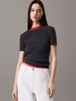 Calvin Klein Schmales T-Shirt aus gerippter Baumwolle^Damen T-shirts & Tops