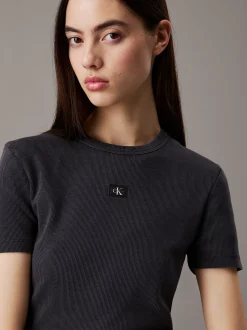 Calvin Klein Schmales T-Shirt aus gerippter Baumwolle^Damen T-shirts & Tops
