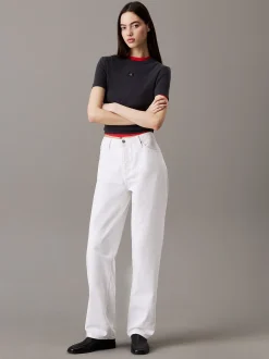 Calvin Klein Schmales T-Shirt aus gerippter Baumwolle^Damen T-shirts & Tops