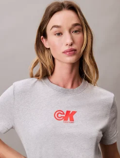 Calvin Klein Schmales T-Shirt mit CK-Logo aus Jersey^Damen T-shirts & Tops