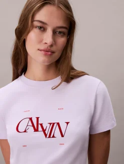 Calvin Klein Schmales T-Shirt mit geteilter Logo-Grafik^Damen T-shirts & Tops