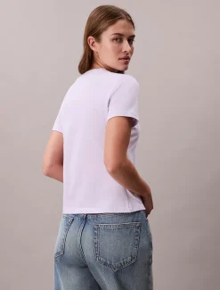 Calvin Klein Schmales T-Shirt mit geteilter Logo-Grafik^Damen T-shirts & Tops