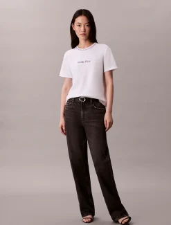 Calvin Klein Schmales T-Shirt mit Logo-Grafik-Stickerei^Damen T-shirts & Tops