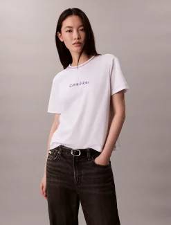 Calvin Klein Schmales T-Shirt mit Logo-Grafik-Stickerei^Damen T-shirts & Tops