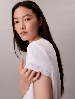 Calvin Klein Schmales T-Shirt mit Logo-Grafik-Stickerei^Damen T-shirts & Tops