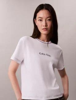 Calvin Klein Schmales T-Shirt mit Logo-Grafik-Stickerei^Damen T-shirts & Tops