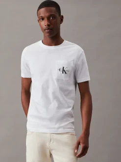 Calvin Klein Schmales T-Shirt mit Monogramm auf der Tasche^Herren T-shirts