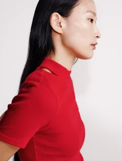 Calvin Klein Schmales T-Shirt mit Rundhalsausschnitt und Cutouts^Damen T-shirts & Tops