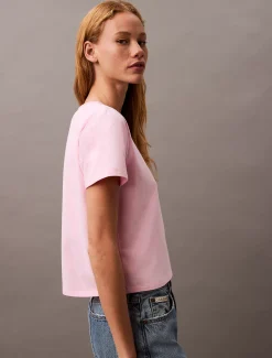 Calvin Klein Schmales T-Shirt mit Schriftzug-Logo^Damen T-shirts & Tops