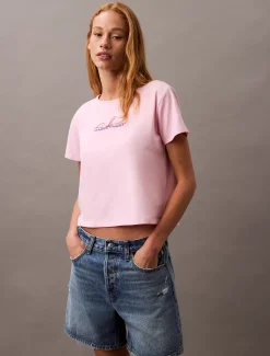 Calvin Klein Schmales T-Shirt mit Schriftzug-Logo^Damen T-shirts & Tops