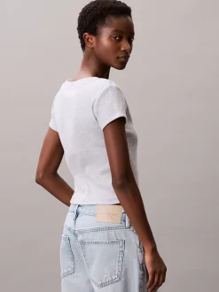 Calvin Klein Schmales T-Shirt mit V-Ausschnitt aus gerippter Baumwolle^Damen T-shirts & Tops