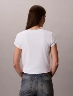 Calvin Klein Schmales T-Shirt mit V-Ausschnitt aus gerippter Baumwolle^Damen T-shirts & Tops