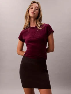 Calvin Klein Schmales Velours-T-Shirt mit grafischem Logo^Damen T-shirts & Tops