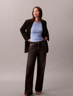 Calvin Klein Schmales Velours-T-Shirt mit grafischem Logo^Damen T-shirts & Tops