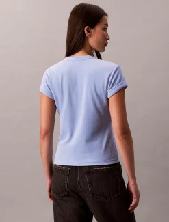 Calvin Klein Schmales Velours-T-Shirt mit grafischem Logo^Damen T-shirts & Tops