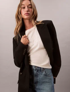 Calvin Klein Schmales Velours-T-Shirt mit grafischem Logo^Damen T-shirts & Tops