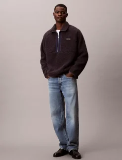 Calvin Klein Sherpa-Sweatshirt mit Viertelreißverschluss am Rollkragen^Herren Hoodies & Sweatshirts