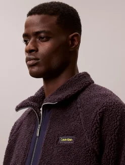 Calvin Klein Sherpa-Sweatshirt mit Viertelreißverschluss am Rollkragen^Herren Hoodies & Sweatshirts