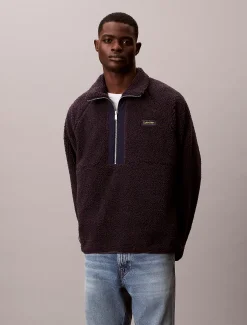 Calvin Klein Sherpa-Sweatshirt mit Viertelreißverschluss am Rollkragen^Herren Hoodies & Sweatshirts