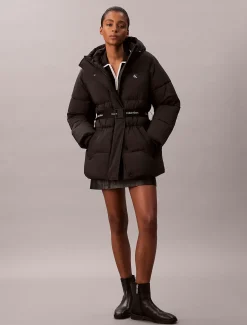 Calvin Klein Steppjacke mit Kapuze und Logo-Gürtel^Damen Stepp Jacken|JackenFrisch Eingetroffen