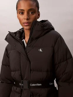 Calvin Klein Steppjacke mit Kapuze und Logo-Gürtel^Damen Stepp Jacken|JackenFrisch Eingetroffen