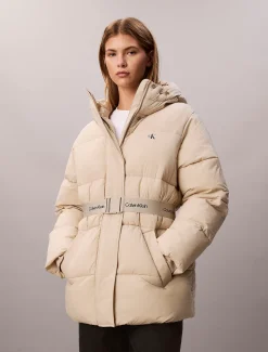 Calvin Klein Steppjacke mit Kapuze und Logo-Gürtel^Damen Stepp Jacken|JackenFrisch Eingetroffen