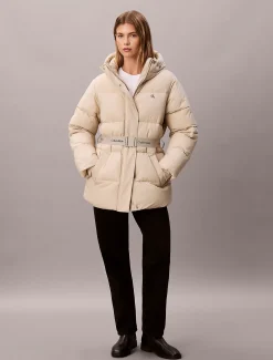 Calvin Klein Steppjacke mit Kapuze und Logo-Gürtel^Damen Stepp Jacken|JackenFrisch Eingetroffen