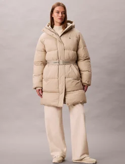 Calvin Klein Steppmantel mit Logo-Gürtel und Kapuze^Damen Mäntel|Stepp Jacken