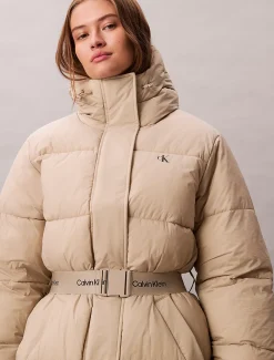 Calvin Klein Steppmantel mit Logo-Gürtel und Kapuze^Damen Mäntel|Stepp Jacken