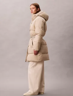 Calvin Klein Steppmantel mit Logo-Gürtel und Kapuze^Damen Mäntel|Stepp Jacken