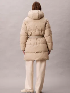 Calvin Klein Steppmantel mit Logo-Gürtel und Kapuze^Damen Mäntel|Stepp Jacken