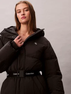 Calvin Klein Steppmantel mit Logo-Gürtel und Kapuze^Damen Mäntel|Stepp Jacken