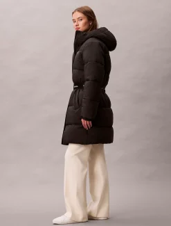 Calvin Klein Steppmantel mit Logo-Gürtel und Kapuze^Damen Mäntel|Stepp Jacken