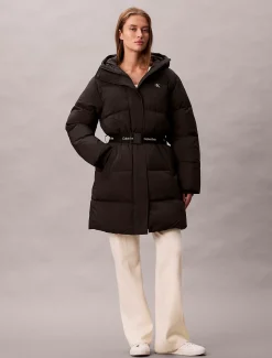 Calvin Klein Steppmantel mit Logo-Gürtel und Kapuze^Damen Mäntel|Stepp Jacken