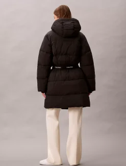 Calvin Klein Steppmantel mit Logo-Gürtel und Kapuze^Damen Mäntel|Stepp Jacken